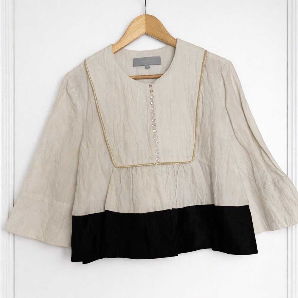 Alexander Wang White Textured Blouse Cotton Linen Size 6